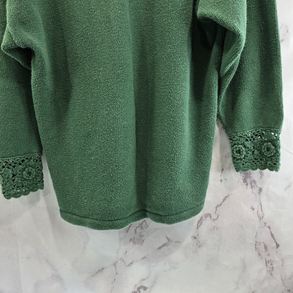 Vintage Sweater Womens Large 90s Green Oversized Coastal Cotton Ramie Crochet - Picture 8 of 12